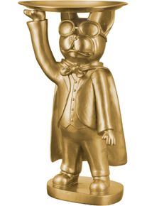 Tierfigur CASABLANCA BY GILDE "Hund Hero Dog mit Tablett stehend", gold (goldfarben), B:13cm H:31cm T:10cm, Kunstharz, Dekofiguren, Tierfigur