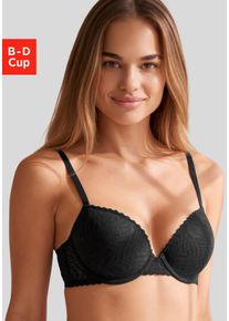 Schalen-BH s.Oliver "Alix", Damen, Gr. 85, Cup B, schwarz, Spitze, Obermaterial: 42% Polyamid, 40% Polyester, 18% Elasthan, BHs Schalen-BH, aus weicher, flacher Spitze mit dezentem Muster