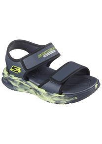 Sandale Skechers "SOLA GLOW SANDAL", Jungen, Gr. 31, schwarz (dunkelgrau, schwarz, hellgelb), Lederimitat, kontrastfarbene Details, Schuhe Sandale, Sandale mit Klettverschluss+Blinkfunk., Gr&ouml;&szlig;enschablone zum Download
