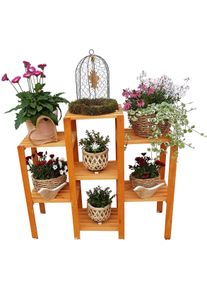 Blumenst&auml;nder Promadino "Blummentreppe Etagerie", braun (honigbraun), B:98cm H:88cm T:32cm, Holzwerkstoff, Pflanzgef&auml;&szlig;e, Blumenst&auml;nder, BxTxH: 98x32x88 cm