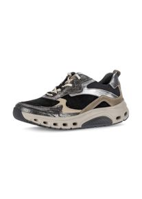 Keilsneaker ROLLINGSOFT, Damen, Gr. 36, schwarz (schwarz, mokka, silberfarben), Glattleder, Textil, Veloursleder, metallic, Schuhe Keilsneaker, Plateau, Schn&uuml;rschuh, Halbschuh mit Wechselfu&szlig;bett