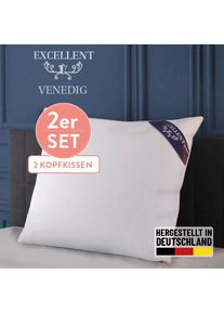 3-Kammer-Kopfkissen EXCELLENT "Venedig, Kissen 1-tlg. oder 2-tlg. hergestellt in Deutschland", wei&szlig;, B:60cm L:60cm, Bezug: 100% Baumwolle. F&uuml;llung Au&szlig;en: 90% Daunen, 10% Federn. F&uuml;llung Innen: 100% Federn, Kopfkissen, 3-Kammer-Kopfkissen, Kopfkissen in 40x80 und 80x80, Hohenstein Institute ausgezeichnet