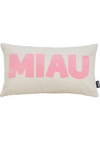 Dekokissen done. "MIAU", beige (beige, puder, schriftzug), B:40cm L:60cm, Polyester, Dekokissen_Sitzkissen_Kissenh&uuml;llen, Dekokissen, mit Schriftzug