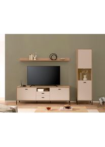 Wohnwand Home Affaire "Fredericia, moderne Anbauwand, Komplettset in Kaschmir", beige (eiche cremona toro, kaschmir), Kastenm&ouml;bel-Sets, B/H/T: 259cmcm x 206cmcm x 40cmcm, Holzwerkstoff, Wohnwand, enth&auml;lt Vitrine, Lowboard und Wandboard, 259 cm breit, B:259cm H:206cm T:40cm
