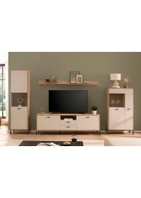 Wohnwand Home Affaire "Fredericia, moderne Anbauwand, Komplettset in Kaschmir", eiche cremona toro, kaschmir, Kastenm&ouml;bel-Sets, B/H/T: 349cmcm x 206cmcm x 40cmcm, Holzwerkstoff, Wohnwand, enth&auml;lt zwei Vitrinen, Lowboard und Wandboard, 349 cm breit, B:349cm H:206cm T:40cm