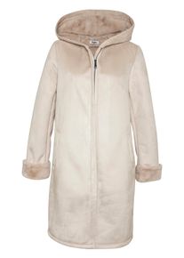 Lederimitatmantel Buffalo "aus weichem Velourlederimitat mit flauschiger Innenseite", Damen, Gr. 46, beige, Velours, Obermaterial: 100% Polyester. Futter: 100% Polyester, unifarben, gerade kniefrei, ohne Ausschnitt, M&auml;ntel Lederimitatmantel, &Uuml;bergangsmantel, Kurzmantel mit Kapuze, weiches Fellimitat innen