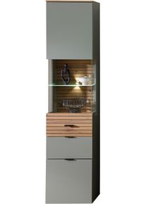 Vitrine Innostyle "INA Vitrine, 45 x 200 x 36 cm (B/H/T)", schilfgr&uuml;n, artisan eiche, B:45cm H:200cm T:36cm, ABS-Kunststoff, Glas, Holzwerkstoff, MDF, Metall, Schr&auml;nke, Vitrine, L/R verwendbar, inkl. Beleuchtung, Softclose