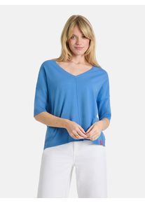 LIEBLINGSST&Uuml;CK Kurzarmpullover LIEBLINGSST&Uuml;CK "AmihanL", Damen, Gr. 48, blau (449, air blau), Obermaterial: 72% Viskose, 28% Polyester, Obermaterial: 72% Viskose CV. 28% Polyester PES., V-Ausschnitt, Pullover Kurzarmpullover