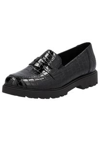 Loafer Rieker, Damen, Gr. 42, schwarz, Lacklederimitat, gl&auml;nzend, Schuhe Loafer, Slipper, Schlupfschuh, Collegeschuh mit kleinen Gummiz&uuml;gen