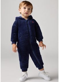 Overall LEVI'S KIDS "LVN BEAR SHERPA COVERALL", Jungen, Gr. 9M74, N-Gr, blau (naval academy), Pl&uuml;sch, Obermaterial: 100% Polyester, unifarben, B&uuml;ndchen, Overalls Overall, aus kuscheligem Teddypl&uuml;sch