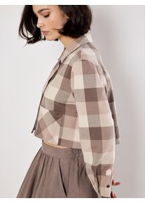 Hemdbluse Apricot "Cropped-Hemd", Damen, Gr. L (40), grau, gewebt, Obermaterial: 60% Baumwolle CO. 40% Polyester PES., kariert, normal, 1-Knopf-Manschetten, Blusen Hemdbluse, mit verdeckter Knopfliste