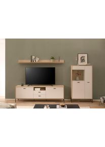 Wohnwand Home Affaire "Fredericia, moderne Anbauwand, Komplettset in Kaschmir", beige (eiche cremona toro, kaschmir), B:285cm H:170cm T:40cm, Holzwerkstoff, Kastenm&ouml;bel-Sets, Wohnwand, enth&auml;lt Vitrine, Lowboard und Wandboard, 285 cm breit