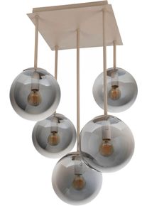 OTTO HOME Deckenleuchte "Nellin", silber (beige matt, rauchglas), 5, &Oslash; 16cm H: 59cm, 1 Stk., Leuchten, 5 Glaskugeln mit je 1x E14 exkl., quadratisch, beige matt, Deckenleuchte
