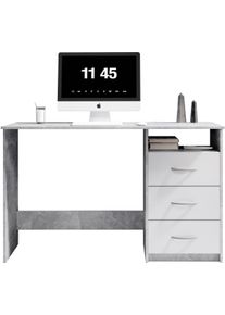 Schreibtisch BEGA OFFICE "Adria, Computertisch", grau (beton, wei&szlig;), B:123cm H:77cm T:50cm, Tische, Schreibtisch, Schubk&auml;sten rechts oder links montierbar, Breite 123 cm
