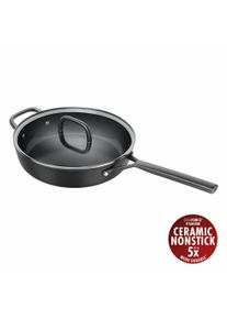 Schmorpfanne Zwilling "Milano, Pfanne mit Glasdeckel", schwarz, B:29,4cm H:9,7cm L:56,3cm &Oslash;:28cm, Pfannen, Schmorpfanne, Keramik-Antihaftbeschichtung, Induktion, Made in Italy