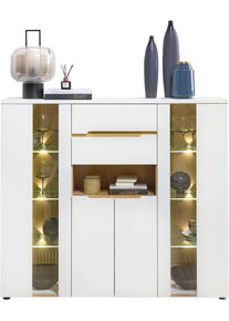 Highboard Innostyle "Memphis Highboard, 145x127x38cm (B/H/T)", wei&szlig;, B:145cm H:127cm T:38cm, ABS-Kunststoff, Glas, Holzwerkstoff, MDF, Sideboards, Highboard, 4 t&uuml;rig, 2 Schubkasten, LED-Beleuchtung, Soft-Close