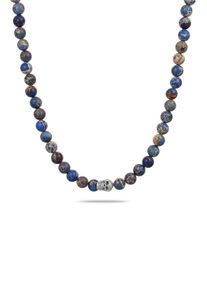 Silberkette Kuzzoi "Halskette Steinkette Totenkopf Achat Blau 925 Sterling Silber" Gr. 45, blau, Halsketten, Herren, Silber 925 (Sterlingsilber), Silberkette