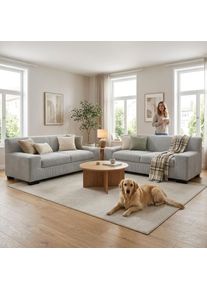 Polstergarnitur OTTO HOME "Faxe aus 2-Sitzer und 3-Sitzer", hellgrau, H:74cm T:85cm, 90% Polyester, 10% Nylon, Sitzm&ouml;bel-Sets, Polstergarnitur, aus haustierfreundlichem Pet Friendly Cord