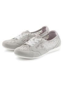 Sneaker Vivance "Freizeitschuh, Halbschuh, Ballerina, Slip-On-Sneaker", Damen, Gr. 42, hellgrau, Obermaterial: 70% Textilmaterial, 30% Lederimitat. Decksohle: 100% Textilmaterial. Futter: 100% Textilmaterial. Laufsohle: 100% Synthetik, unifarben, Basic, Schuhe Sneaker, NEU mit eleganten Spitzeneins&auml;tzen VEGAN