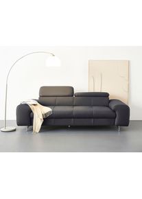 3-Sitzer COTTA "Chef", braun (fango), Sofas, B/H/T: 227cm x 72cm x 105cm, Leder PAMPAS,mit Kopfteilverstellung, Luxus-Microfaser (100% Polyester);Softlux-Kunstleder;Leder Pampas (echtes Rindsleder)), R&uuml;ckseite mit Spannstoff bezogen, 3-Sitzer, Big-Sofa mit Kopfteilverstellung, edle Metallkufen, B:227cm H:72cm T:105cm