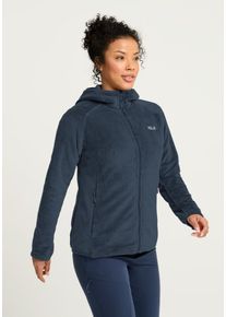 Fleecejacke Jack Wolfskin "ROTWAND HOODED FZ W", Damen, Gr. M, blau (midnight sky), Obermaterial: 100% Polyester, Jacken Fleecejacke, mit Kapuze, Langarm, atmungsaktives Gewebe