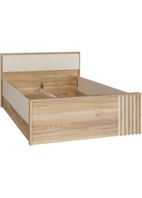 Bett FORTE "Bett mit Stauraum 2 SK, Kopfteil gepolstert", mauvella eiche, kashmir beige, mauvella eiche, kashmir beige, mauvella eiche, kashmir beige, B:130cm H:84cm L:214cm, Betten, Bett, B/H/T 130/84/213 cm, in 2 Farben erh&auml;ltlich