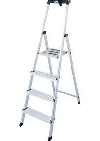 Stehleiter Krause "Safety", grau (aluminiumfarben), B:45cm H:11cm L:160cm, Aluminium, Leitern, Stehleiter, Aluminium, 1x4 Stufen, Arbeitsh&ouml;he ca. 285 cm