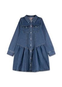 Jeanskleid LEVI'S KIDS "LVG LONG SLEEVE DROP WAIST DRE", M&auml;dchen, Gr. 10 (140), N-Gr, blau (lasso), Denim/Jeans, Obermaterial: 77% Baumwolle, 21% Polyester, 2% Elasthan, Kleider Jeanskleid, Durchgehender Knopfverschluss