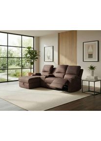 Ecksofa OTTO HOME "NAPORI Microfaser, Multimediasofa, 3er Kinosessel XXL, L-Form", dunkelbraun, B:240cm H:102cm T:155cm, 100% Polyester, Sofas, Ecksofa, Kinosofa, manuelle o. elektr. Relaxfunktion, Staufach, Getr&auml;nkehalter