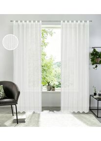 Gardine OTTO HOME "Marric" Gr. 3, wei&szlig; (beige), B:135cm H:225cm, Polyester, Gardinen, Gardine, halbtransparent, Leinenoptik mit Streifen, Schlaufenaufh&auml;ngung