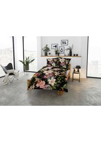 Bettw&auml;sche CASATEX "Nightflowers", bunt (schwarz, multicolor), B/L: 155cm x 220cm, 1 Stk., 1 Stk., Satin, B/L: 80cm x 80cm, 2, Satin, Obermaterial: 100% Baumwolle, Bettw&auml;sche, Bettw&auml;sche, floral, stilvoll und elegant