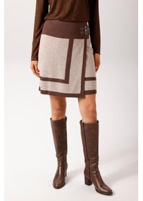 Wickelrock Aniston CASUAL, Damen, Gr. 44, beigemeliert, braun, Strick, Obermaterial: 100% Polyacryl, kontrastfarbene Details, figurumspielend kniefrei, R&ouml;cke Wickelrock, mit seitlichen Schnallen verziert