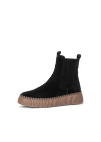 Chelseaboots Gabor, Damen, Gr. 42, schwarz, Elastischer Einsatz, Veloursleder, unifarben, Schuhe Chelseaboots, Plateau, Stiefelette mit zwei Anziehlaschen