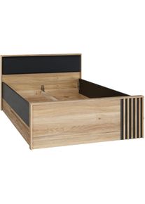 Bett FORTE "Bett mit Stauraum 2 SK, Kopfteil gepolstert", mauvella eiche, schwarz, mauvella eiche, schwarz, mauvella eiche, schwarz, B:130cm H:84cm L:214cm, Betten, Bett, B/H/T 130/84/213 cm, in 2 Farben erh&auml;ltlich