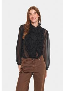 R&uuml;schenbluse Saint Tropez "LiljaSZ Crinkle LS Shirt", Damen, Gr. M, schwarz, Web, Obermaterial: 100% Polyester, unifarben, regular fit normal, Blusen R&uuml;schenbluse, Kunstfaser, Regular fit