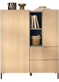 Highboard OTTO HOME "Badia, B/H 101/124 cm, 2 T&uuml;ren, 2 Schubk&auml;sten, Stauraumschrank", eiche lindberg dekor, B:101cm H:124cm T:42cm, Holzwerkstoff, Sideboards, Highboard, Innenliegendes Top, gerade Metallf&uuml;&szlig;e, salbeigr&uuml;ne Farbakzente
