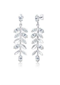 Paar Ohrh&auml;nger Elli Premium "Ohrringe Ohrh&auml;nger Blatt 925 Sterling Silber, mit Kristallen von Swarovski" Gr. 35, silber, Ohrringe, Damen, 35, Silber 925 (Sterlingsilber), Paar Ohrh&auml;nger