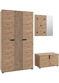 Garderoben-Set OTTO HOME "FJELL, 3-teilig, Breite 199cm, Front mit hochwertiger L&auml;ngsfr&auml;sung", artisan eiche nachbildung, B:199cm H:191cm T:37cm, Holzwerkstoff, Kastenm&ouml;bel-Sets, Garderoben-Set, Garderobenkombination, Kombination, Set, Garderobe, Flurgarderobe