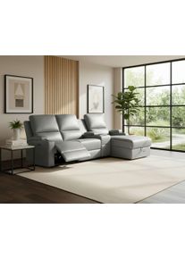 Ecksofa OTTO HOME "NAPORI Lederoptik, Multimediasofa, 3er Kinosessel XXL, L-Form", grau (anthrazit), B:240cm H:102cm T:155cm, Polyester 40% / Polyurethane 60%, Sofas, Ecksofa, Kinosofa, manuelle o. elektr. Relaxfunktion, Staufach, Getr&auml;nkehalter