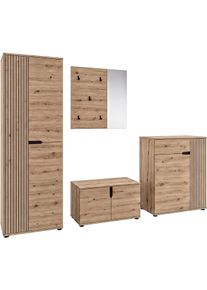 Garderoben-Set OTTO HOME "FJELL, 4-teilig, Breite 255cm, Front mit hochwertiger L&auml;ngsfr&auml;sung", braun (artisan eiche nachbildung), B:255cm H:191cm T:37cm, Holzwerkstoff, Kastenm&ouml;bel-Sets, Garderoben-Set, Garderobenkombination, Kombination, Set, Garderobe, Flurgarderobe
