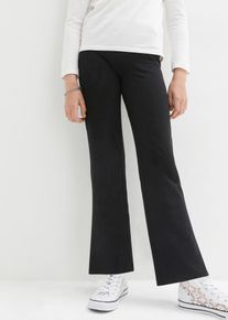 Schlaghose bonprix "Schlaghose aus Baumwoll-Mix mit seitlichen Schlitzen", M&auml;dchen, Gr. 140, N-Gr, schwarz, Jersey, Obermaterial: 95% Baumwolle, 5% Elasthan, unifarben, Basic lang, Hosen Schlaghose, aus Baumwoll-Mix, ausgestellte Passform, mit seitlichen Schlitzen
