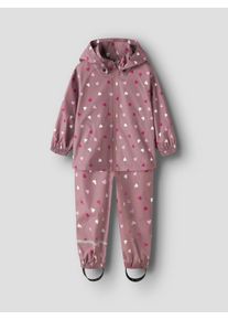 Regenanzug name it "NMNDRAIN05 RAIN SET AOP FO", Kinder, Gr. 104, wistful mauve aop:hearts, Web, Obermaterial: 100% Polyester, bedruckt, Sportanz&uuml;ge Regenanzug, reflektierendes Details, wasserdicht
