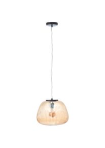 Brilliant Pendelleuchte "Kaizen", schwarz (amber, bernstein, schwarz matt), 1, &Oslash; 35cm, 1 Stk., Leuchten, Riffelglas, D 35 cm, E27, k&uuml;rzbar, Amber-Bernsteinfarben, Pendelleuchte