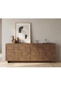Sideboard Home Affaire "Zen, 205 cm breit, 4 T&uuml;ren, Anrichte, Kommode, Stauraumschrank", mercure dekor holzstruktur, fronten in 3d, design, B:205cm H:80cm T:40cm, Holzwerkstoff, Sideboards, Sideboard, Push-to-open, 3D-Fronten, Mercure-Holzstruktur, viel Stauraum