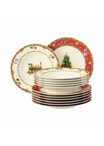 Geschirr-Set Seltmann Weiden "Tafelservice Marieluise Weihnachtsnostalgie 12er Set bunt", bunt, 12, Porzellan, Geschirr-Sets, Geschirr-Set, Sp&uuml;lmaschinenfest, Mikrowellensicher