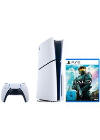 Playstation 5 Konsolen-Set "PS5 Disk Edition (Slim) inkl. Halo: Campaign Evolved", gr&uuml;n (wei&szlig;, schwarz), B:35,8cm H:9,6cm T:21,6cm, Spielekonsolen, Konsolen-Set