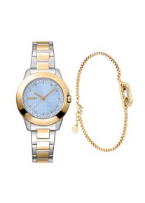 Quarzuhr DKNY "Park Ave Logo Watch Set", gold (silbergoldfarben), Armbanduhren, Damen, Quarzuhr, Armbanduhr, Damenuhr, Edelstahlarmband, Ideal auch als Geschenk