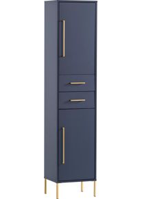Hochschrank Welltime "Kent mit goldfarbenen Griffen", blau (nachtblau), B:40,5cm H:184,3cm T:33,1cm, FSC-zertifizierter Holzwerkstoff, Schr&auml;nke, Hochschrank, Solide Verarbeitung - Dieses Produkt ist in Deutschland gefertigt