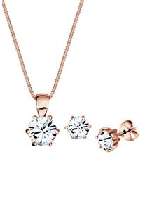 Ohrring und Ketten Set Elli "Schmuckset Stecker und Kette Rund 925 Sterling Silber, mit Kristallen von Swarovski" Gr. 45, wei&szlig;, Schmuck_Sets, Damen, 45, Ohrring und Ketten Set