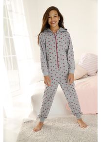 Overall, M&auml;dchen, Gr. 98/104, N-Gr, lila (grau, meliert, beere), Jersey, Obermaterial: 60% Baumwolle, 40% Polyester, PETITE FLEUR BY LASCANA, bedruckt, Basic, l&auml;ssig geschnitten lang, Rundhals, angesetztes B&uuml;ndchen, Overalls Overall, toller Einteiler zum Relaxen, allover bedruckt